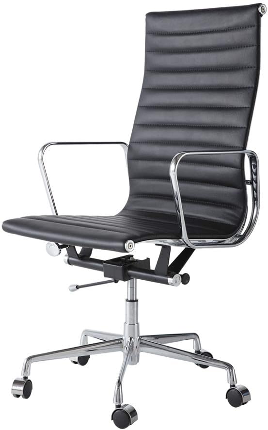 Eames Style EA119 High-Back Thin Pad Office Chair – Black Italian Leather (Brand New)