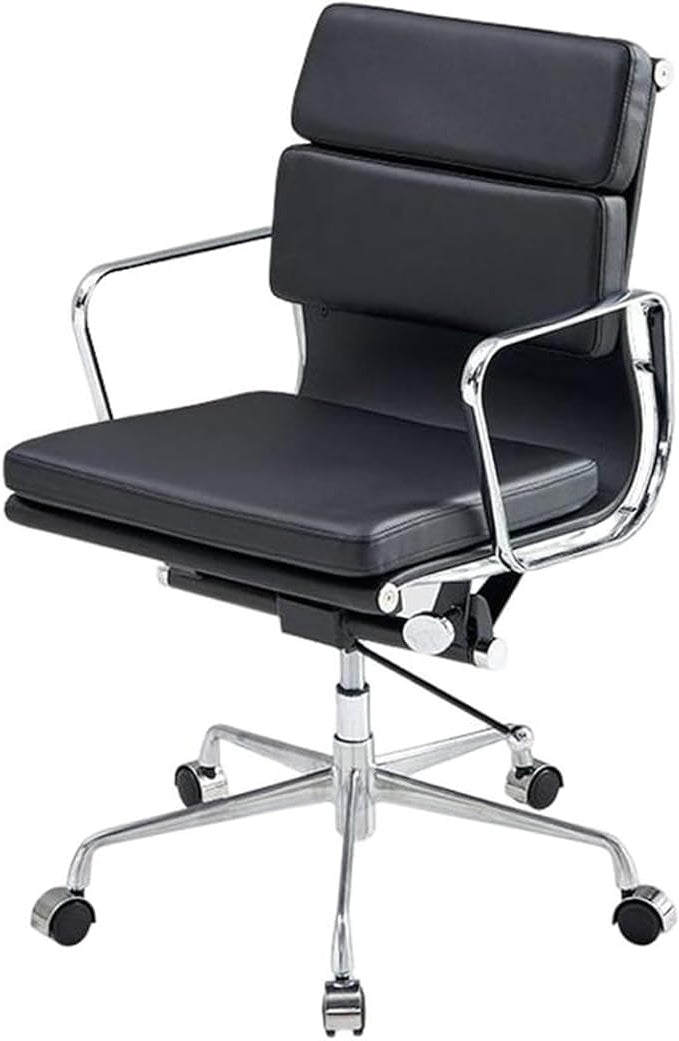 Eames Style EA217 Medium Back Soft Pad Office Chair – Black Italian Leather (Brand New)