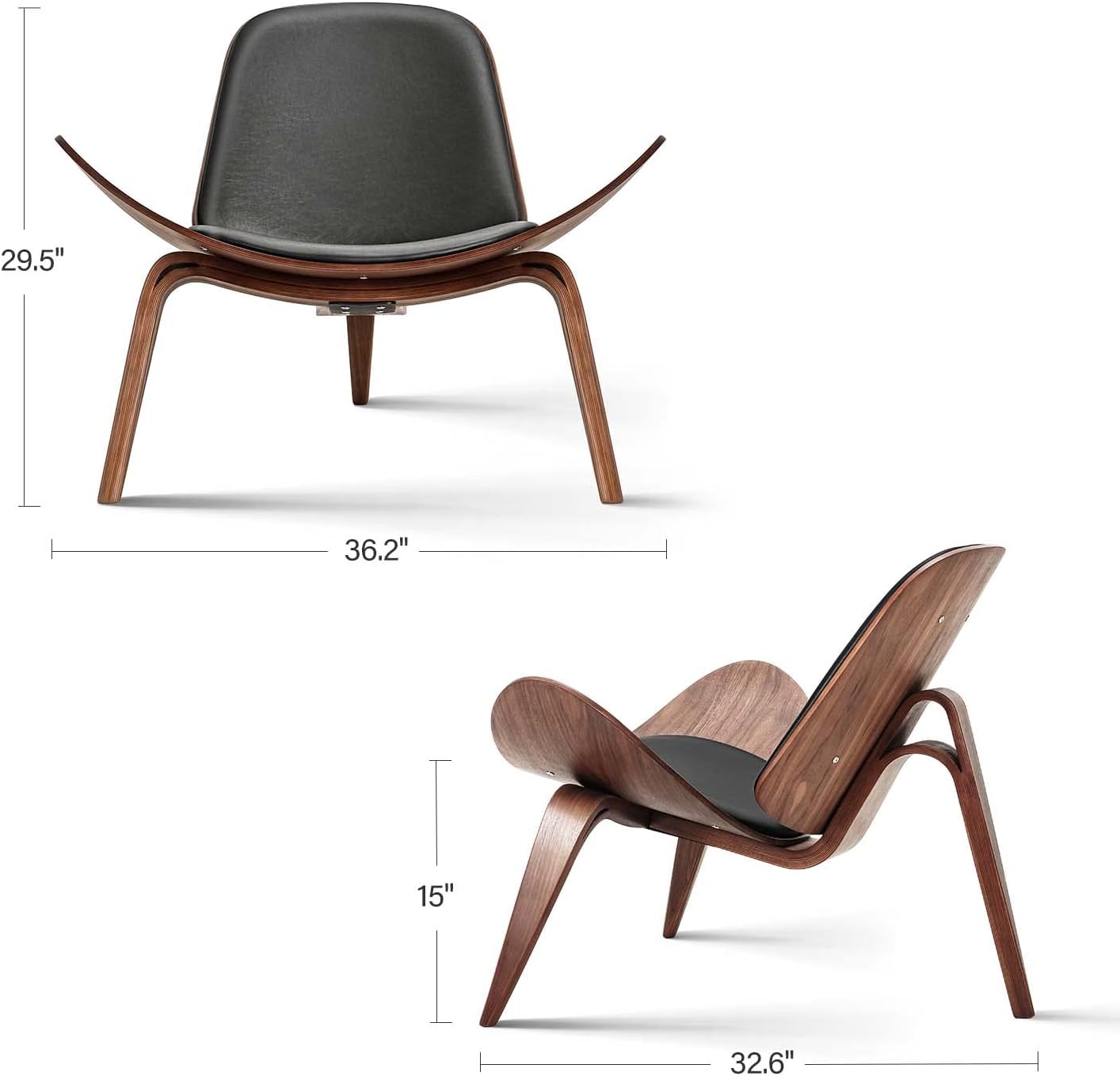 CH07 Shell Lounge Chair – Walnut & Black Leather | Hans Wenger style | Brand New - HM Chairs