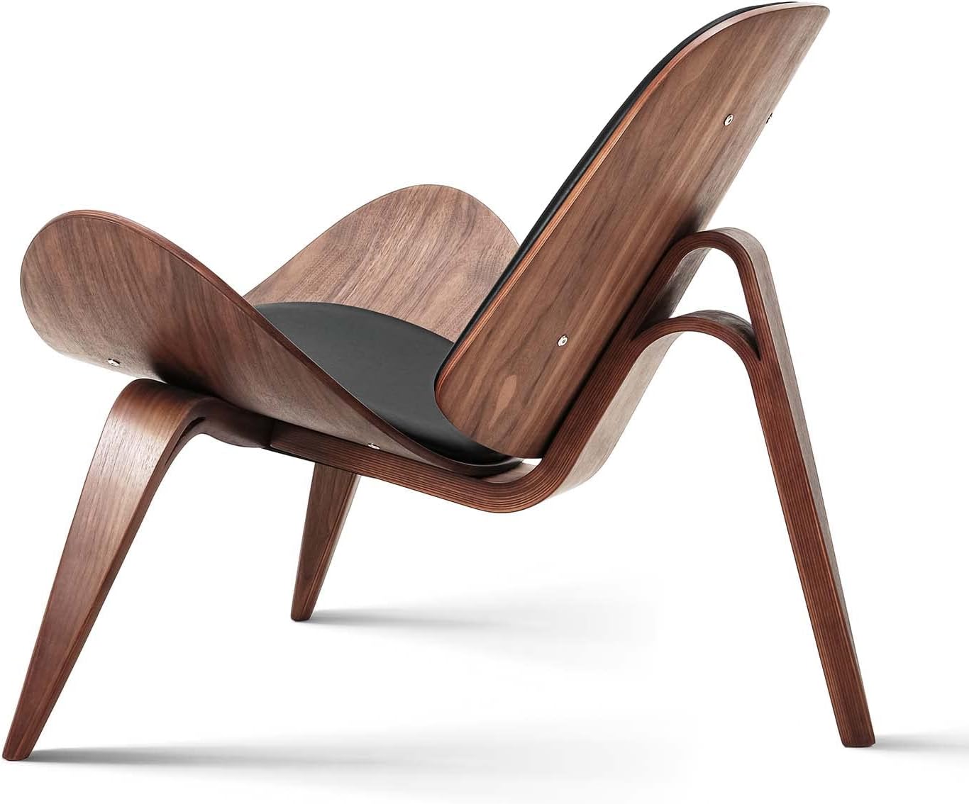 CH07 Shell Lounge Chair – Walnut & Black Leather | Hans Wenger style | Brand New - HM Chairs