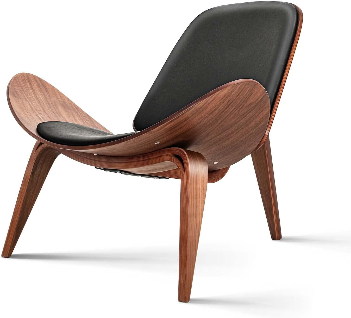 CH07 Shell Lounge Chair – Walnut & Black Leather | Hans Wenger style | Brand New - HM Chairs