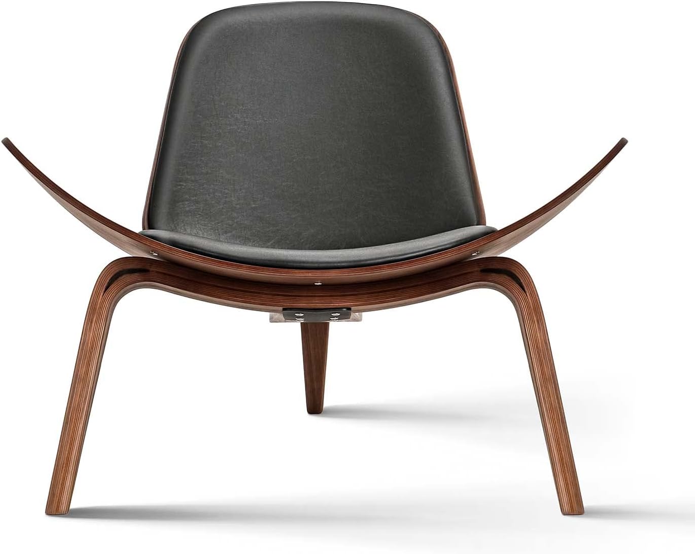 CH07 Shell Lounge Chair – Walnut & Black Leather | Hans Wenger style | Brand New - HM Chairs