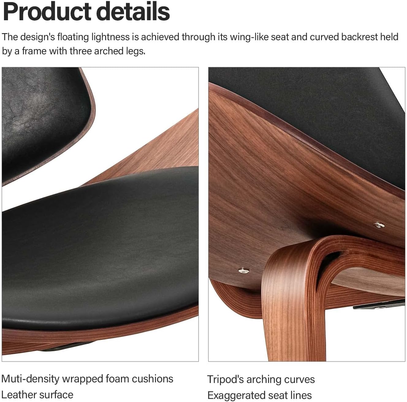 CH07 Shell Lounge Chair – Walnut & Black Leather | Hans Wenger style | Brand New - HM Chairs