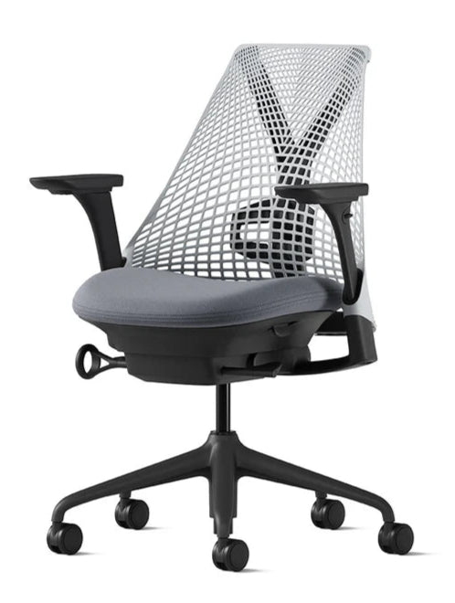 Herman Miller Sayl 2 Office Task Chair – Grey Seat, White Back, Lumbar Support, 4D Arms – Refurbished - HM Chairs