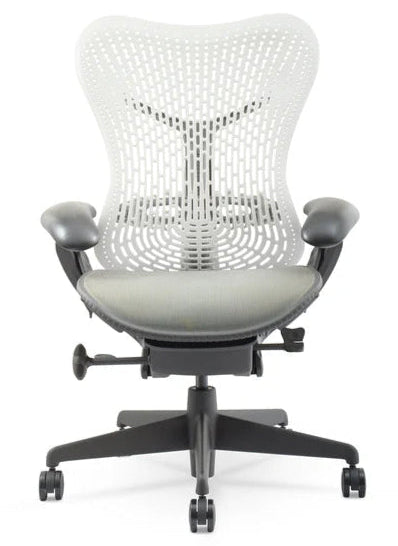Herman Miller Mirra Fully Loaded Office Chair with Lumbar Support (Black Frame, White Back, Grey Mesh) - HM Chairs