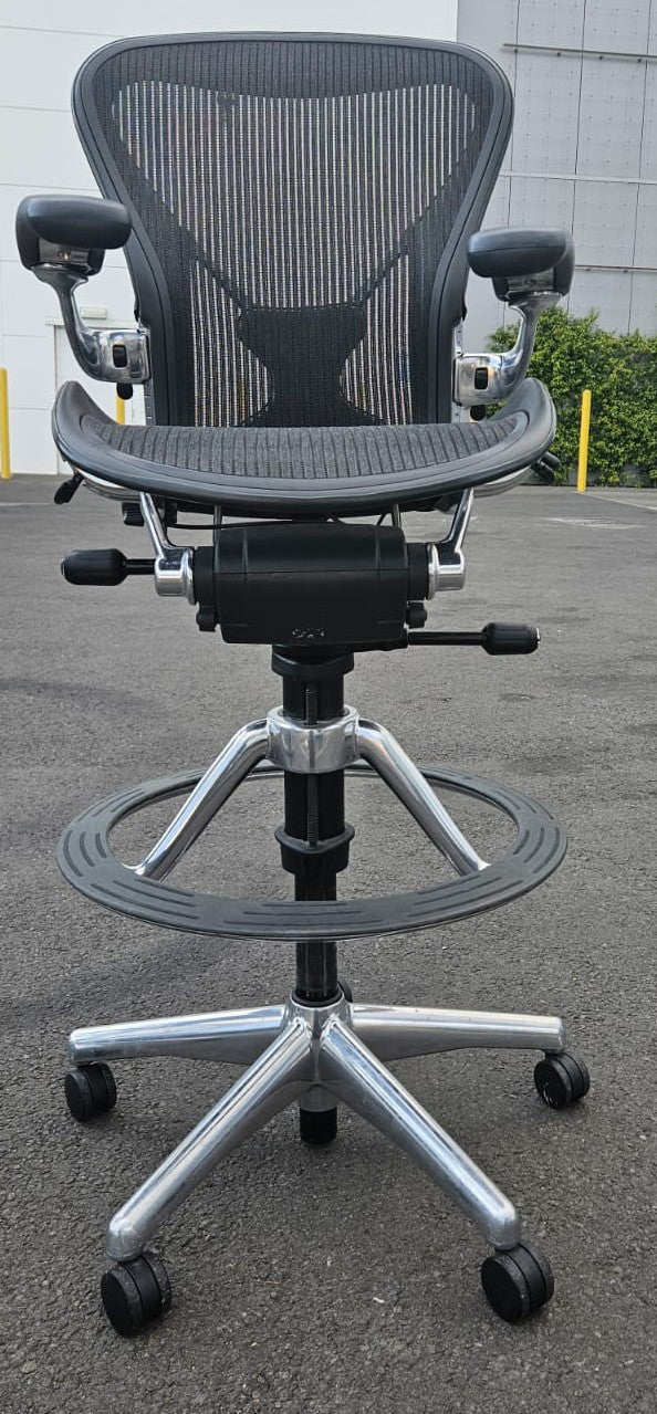 Herman Miller Aeron Chrome Posturefit Stool Chair - Size B - FULLY LOADED