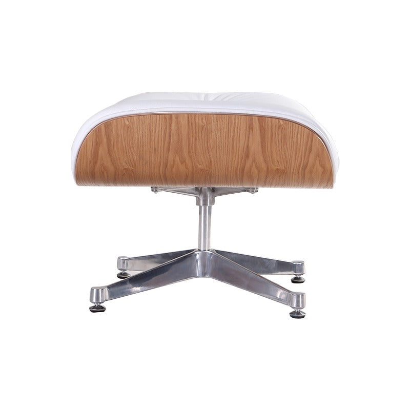 Eames Style Mid-Century Lounge Chair & Ottoman – Ash Wood, Italian Genuine Leather (White), Aluminium Polished Base – Brand New