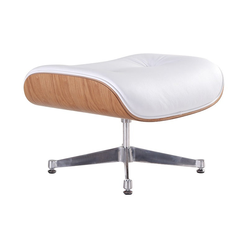 Eames Style Mid-Century Lounge Chair & Ottoman – Ash Wood, Italian Genuine Leather (White), Aluminium Polished Base – Brand New