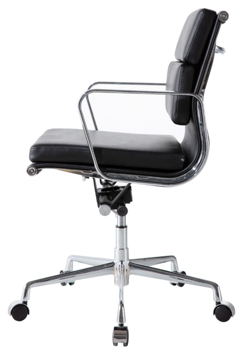 Vitra Eames Style EA217 Soft Pad Medium-Back Office Chair – Black Italian Leather – Brand New