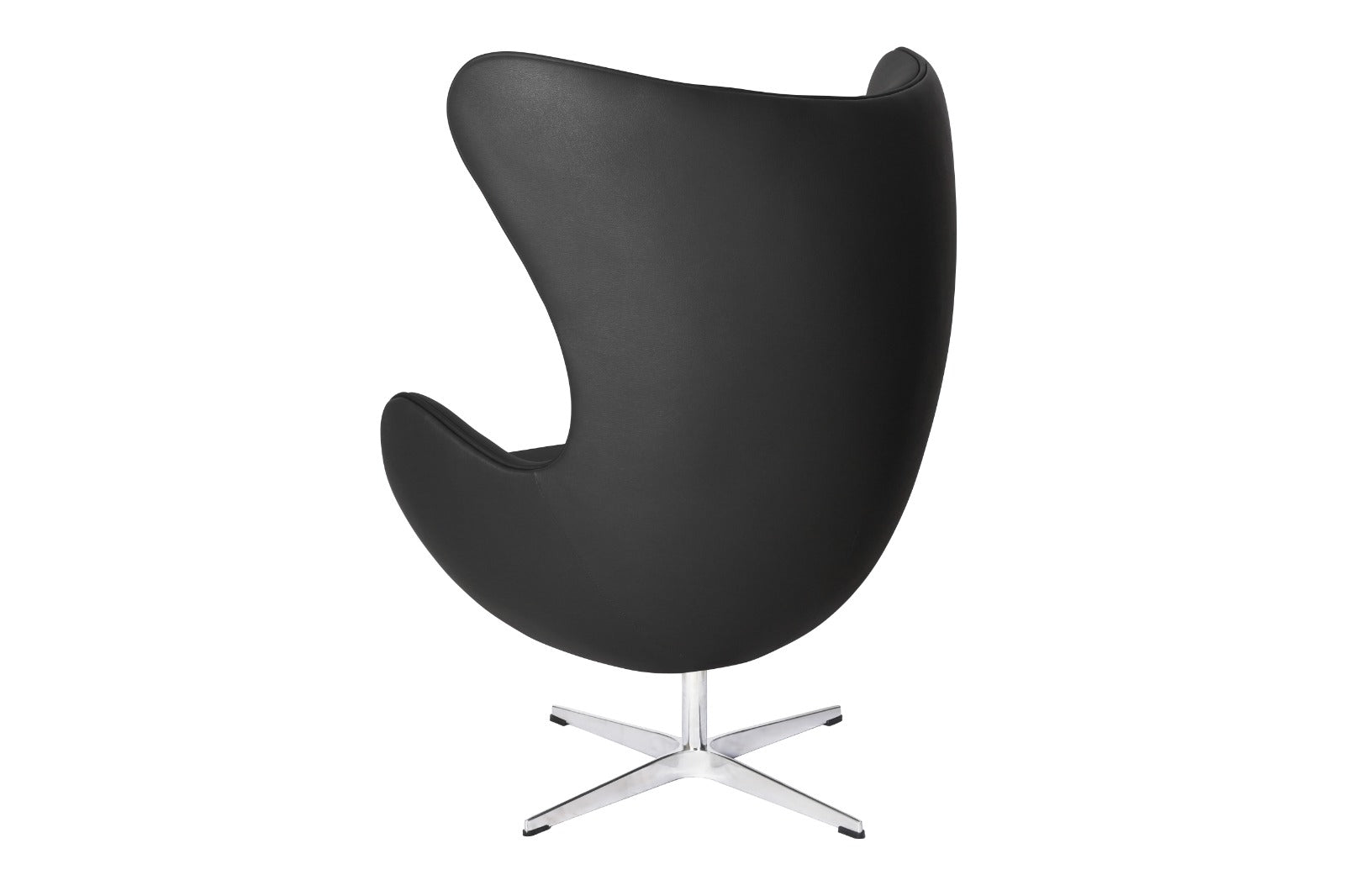 Fritz Hansen Style Egg Lounge Chair – Italian Genuine Black Leather, Fiberglass Shell, Polished Aluminium Alloy Base - Brand New - HM Chairs