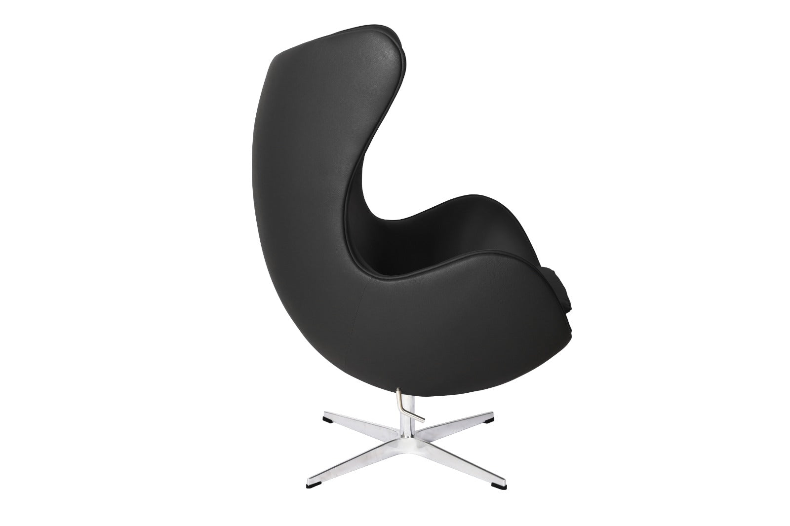 Fritz Hansen Style Egg Lounge Chair – Italian Genuine Black Leather, Fiberglass Shell, Polished Aluminium Alloy Base - Brand New - HM Chairs
