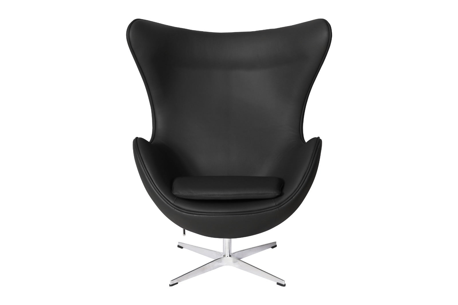 Fritz Hansen Style Egg Lounge Chair – Italian Genuine Black Leather, Fiberglass Shell, Polished Aluminium Alloy Base - Brand New - HM Chairs