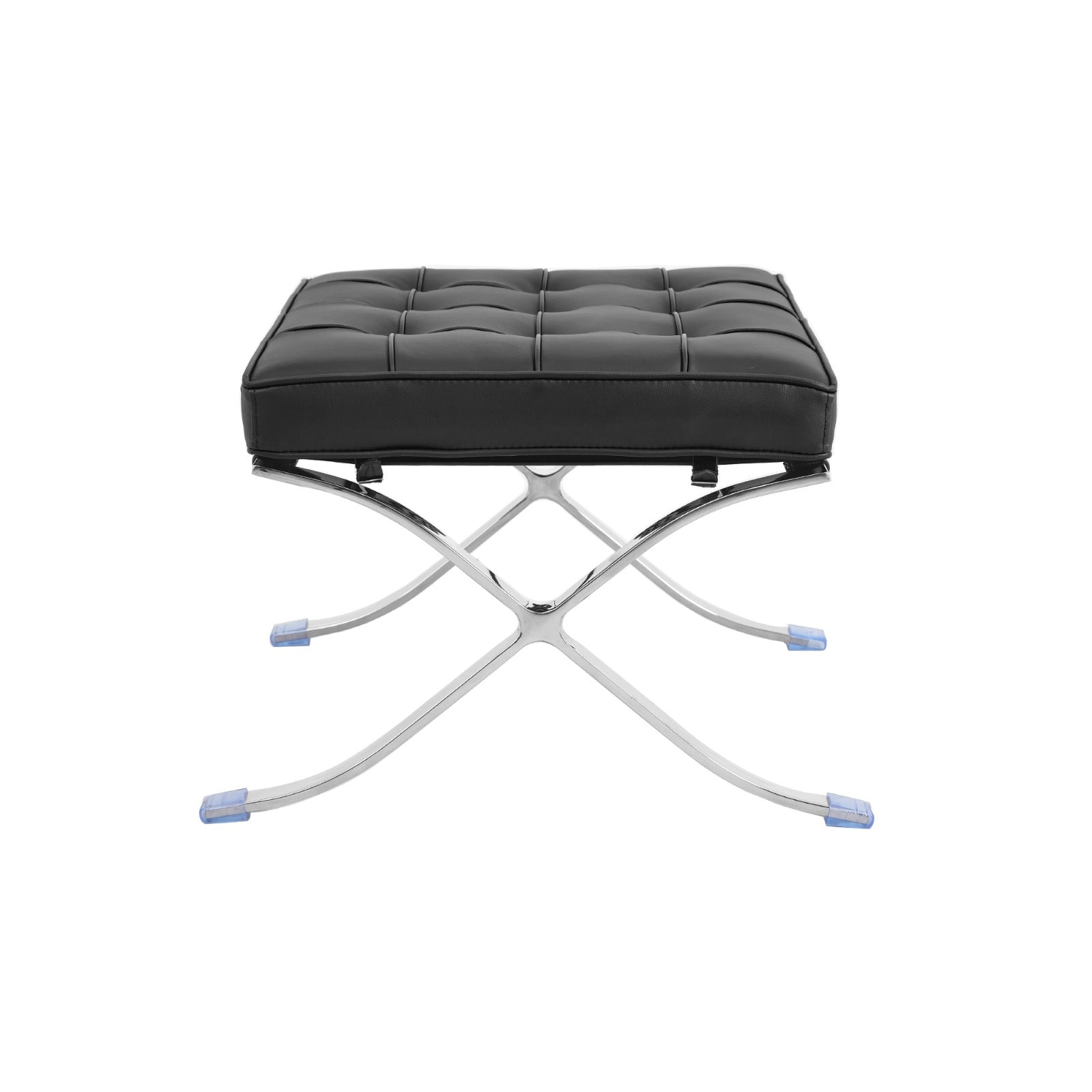 Barcelona Style Chair & Ottoman Stool Set - Black Italian Leather - Brand New