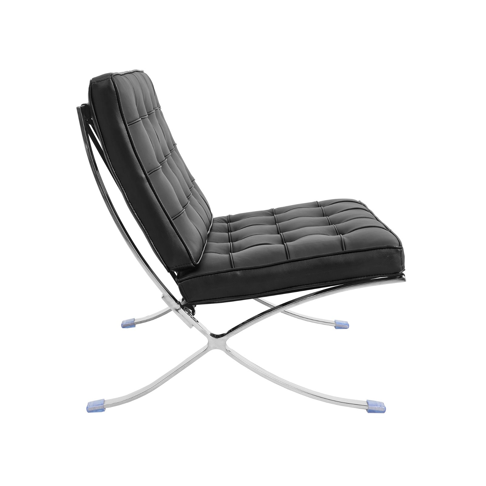 Barcelona Style Chair & Ottoman Stool Set - Black Italian Leather - Brand New