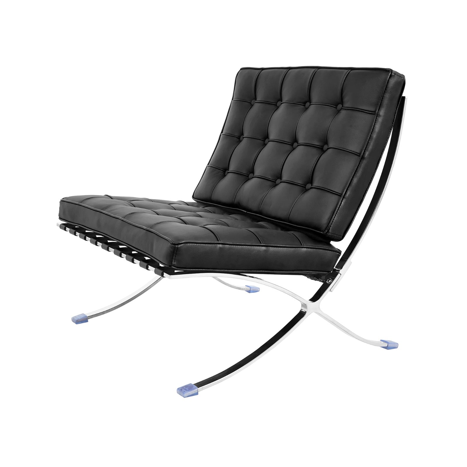 Barcelona Style Chair & Ottoman Stool Set - Black Italian Leather - Brand New