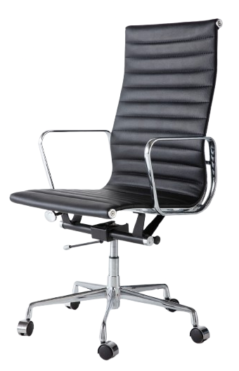 Eames Style EA119 High-Back Thin Pad Office Chair – Black Italian Leather (Brand New)