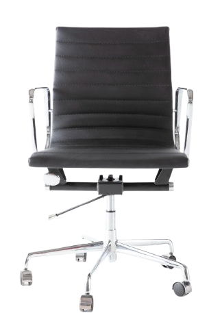 Eames Style EA117 Medium Back Thin Pad Office Chair – Black Italian Leather (Brand New) - HM Chairs