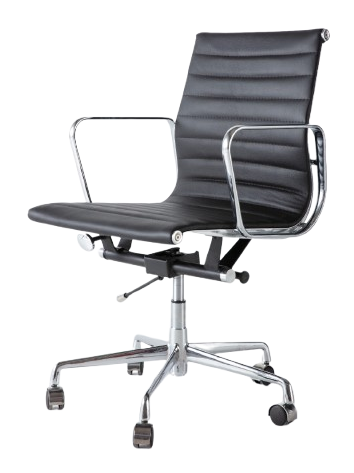 Eames Style EA117 Medium Back Thin Pad Office Chair – Black Italian Leather (Brand New) - HM Chairs
