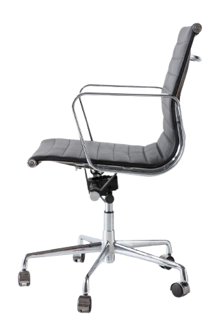Eames Style EA117 Medium Back Thin Pad Office Chair – Black Italian Leather (Brand New) - HM Chairs