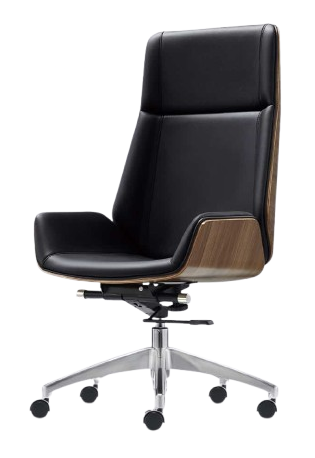 Premium High Back Office Chair – Black Italian Genuine Leather, Walnut Wood Frame & Chrome Base, Adjustable Swivel, Gas Lift & Tilt