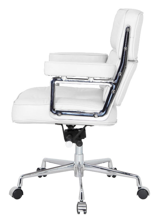 Eames Style ES104 Executive Leather Lobby Office Chair – White Italian Leather, Chrome Base (Brand New)