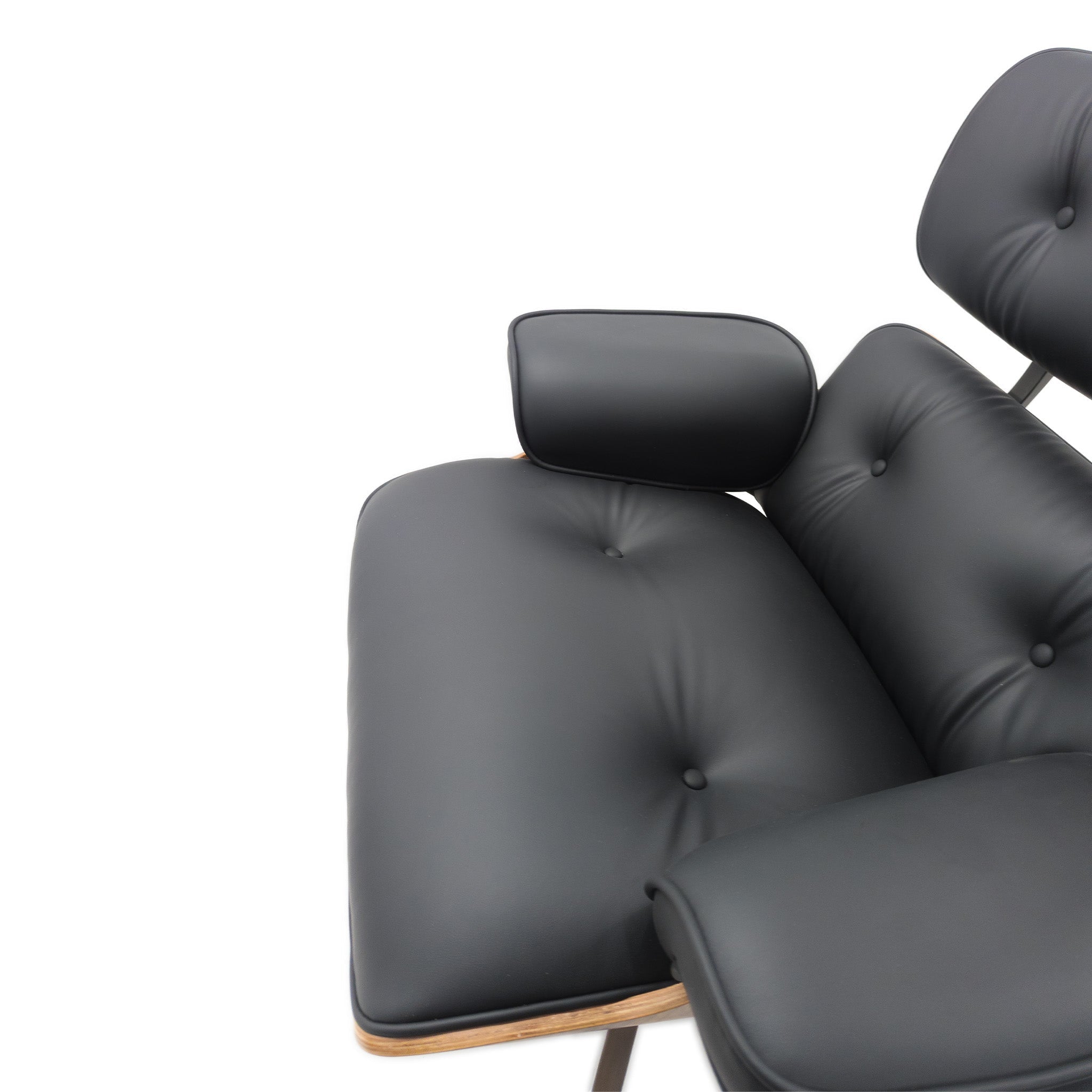Eames Style Lounge Chair & Ottoman Walnut Wood Colour - Black Leather - Brand New - HM Chairs