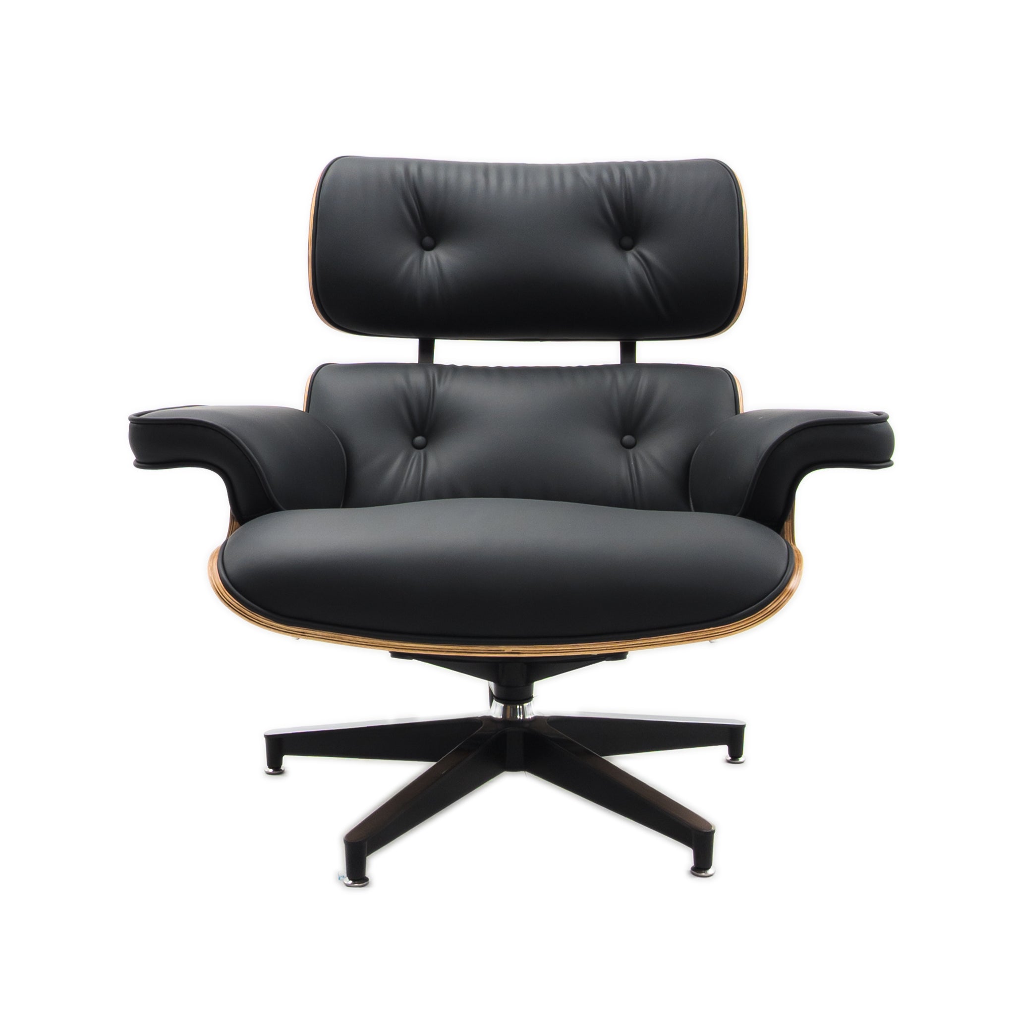 Eames Style Lounge Chair & Ottoman Walnut Wood Colour - Black Leather - Brand New - HM Chairs