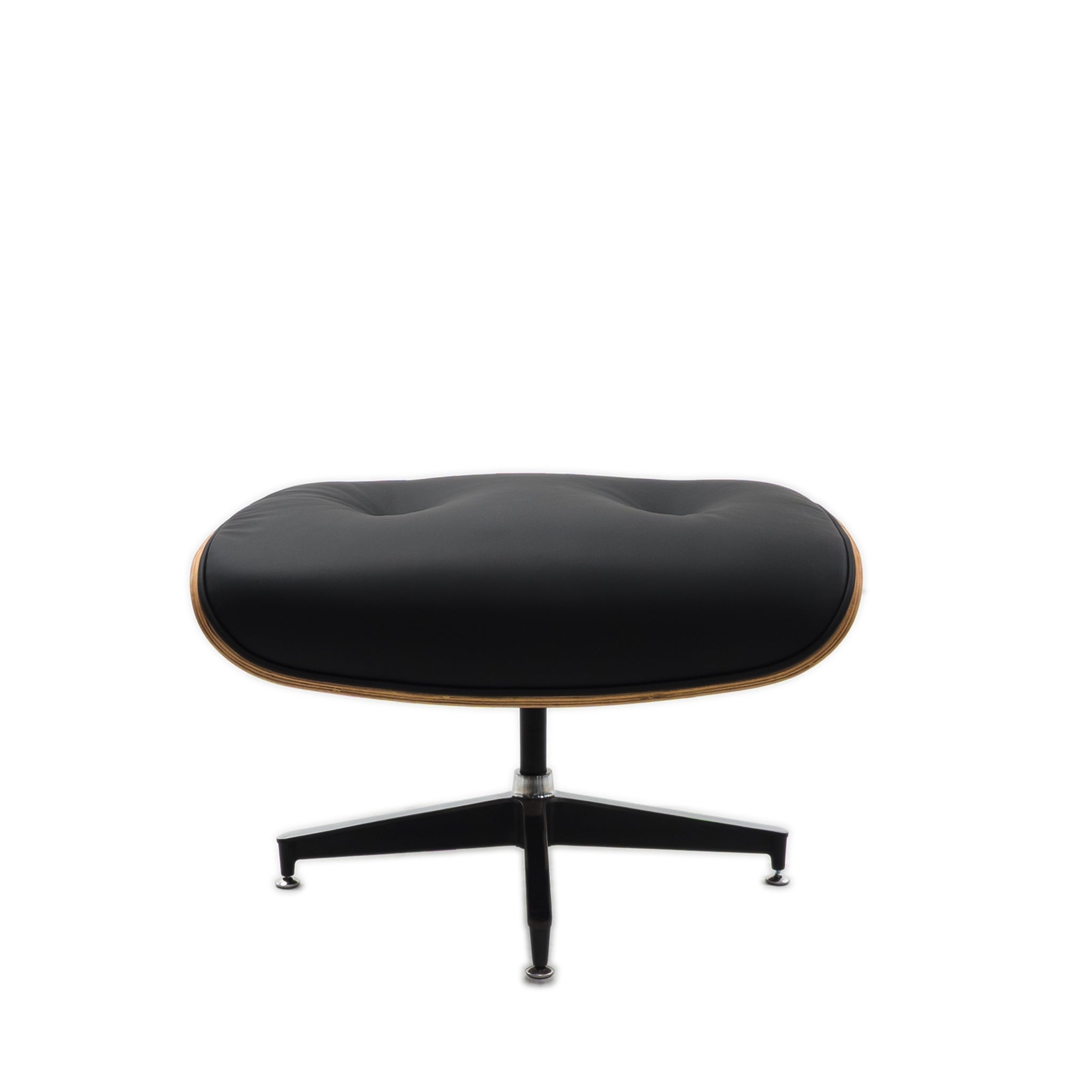 Modern Lounge Chair & Ottoman – Black PU Leather with Walnut Wood Finish