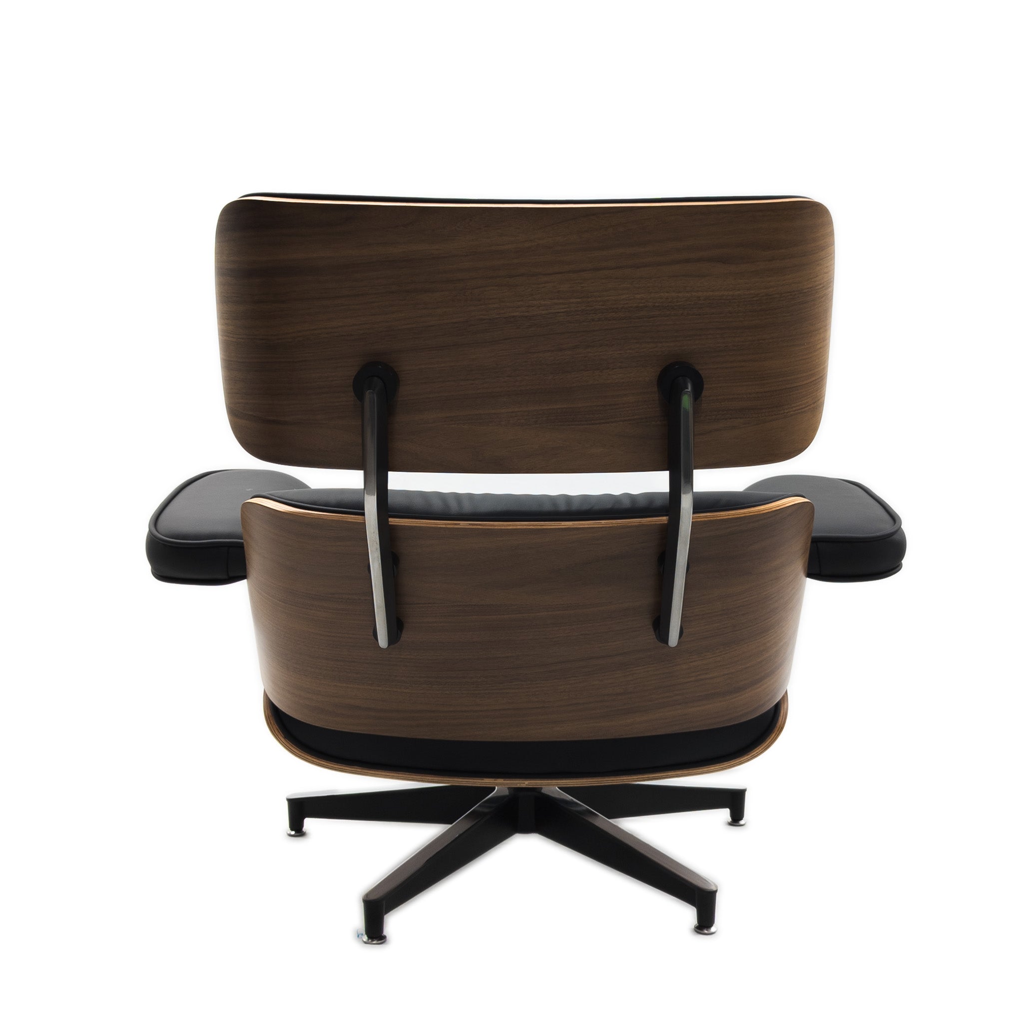 Eames Style Lounge Chair & Ottoman Walnut Wood Colour - Black Leather - Brand New - HM Chairs