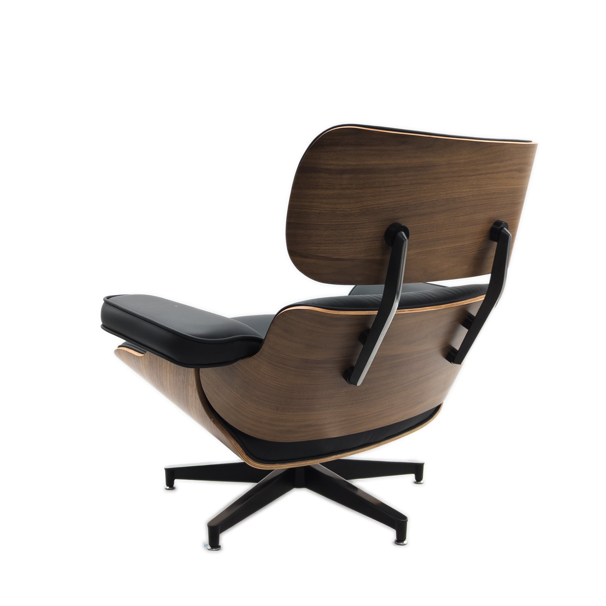 Eames Style Lounge Chair & Ottoman Walnut Wood Colour - Black Leather - Brand New - HM Chairs