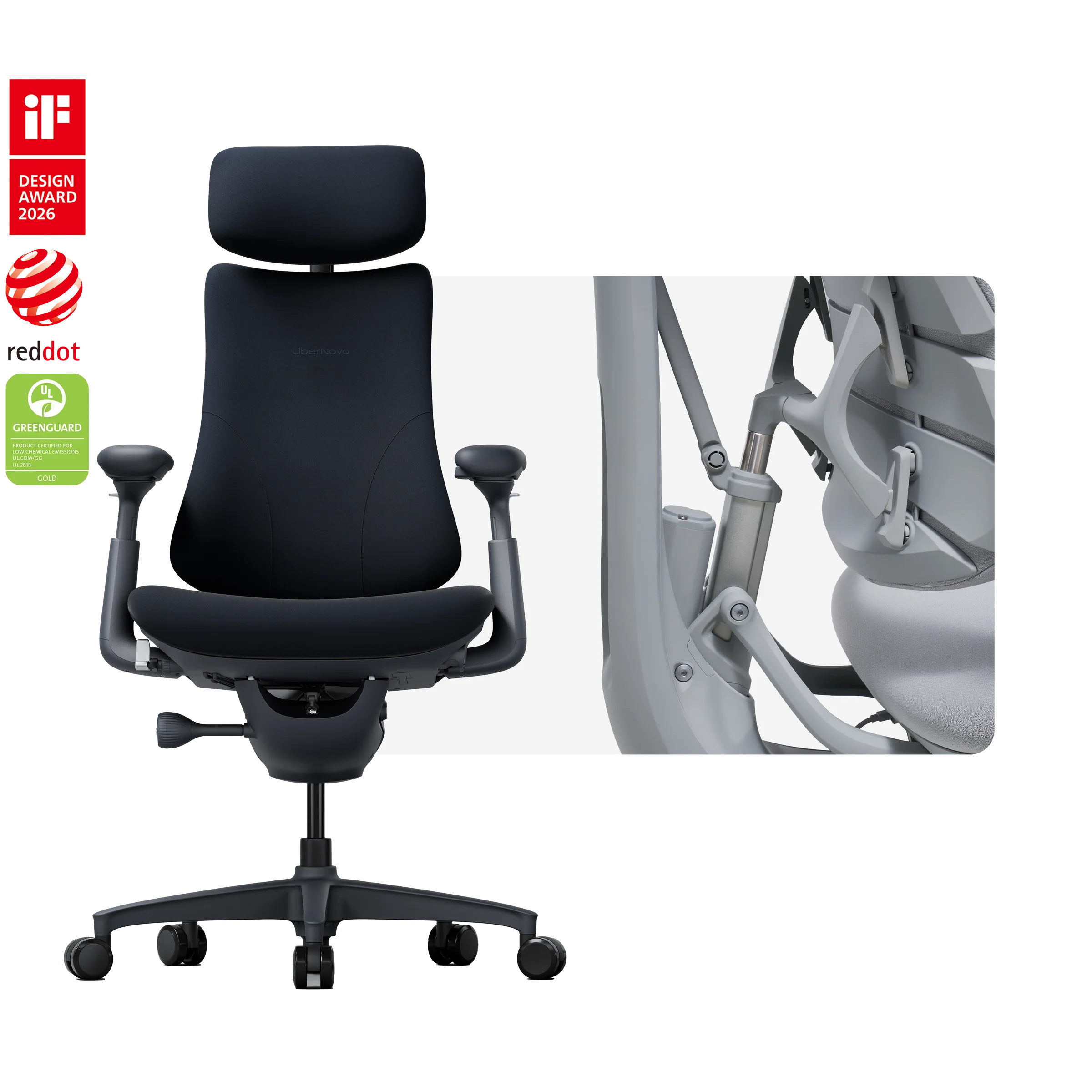 LiberNovo Omni Dynamic Ergonomic Chair – Midnight Black – 48cm Seat Depth – Official UK Dealer (Brand New)