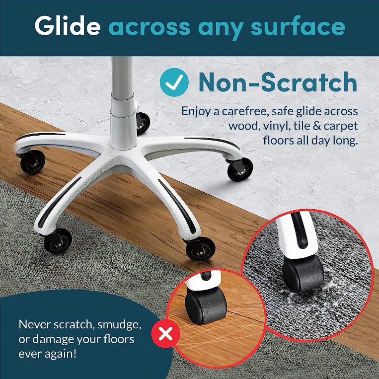 Rollerblade chair wheels gliding on a hard floor without scratching