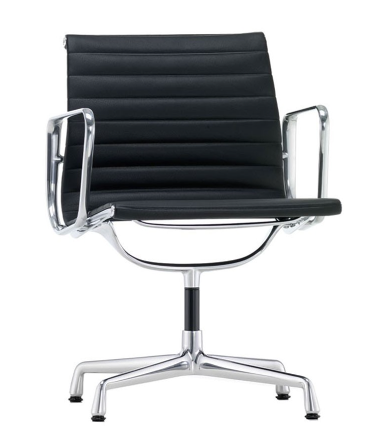 EA108 Replica PU Leather Office Chair – Black, Chrome Base, Fixed Height, With Wheels