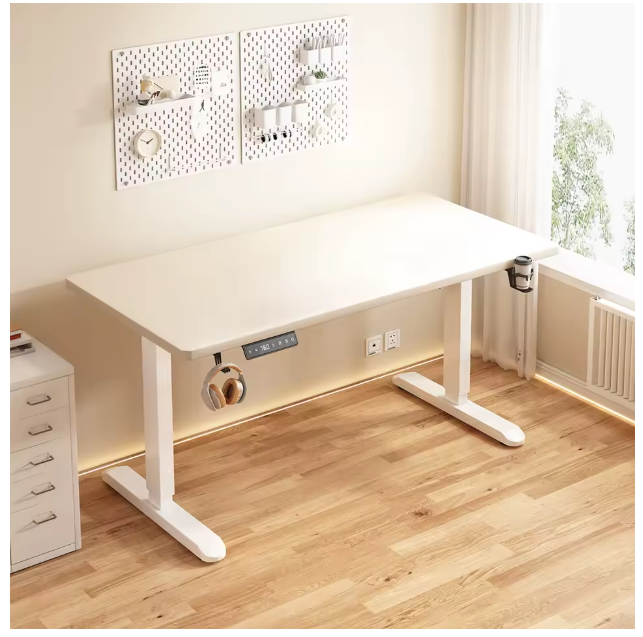 Electric Adjustable Height Desk 140x70cm – White Tabletop with White Legs - HM Chairs