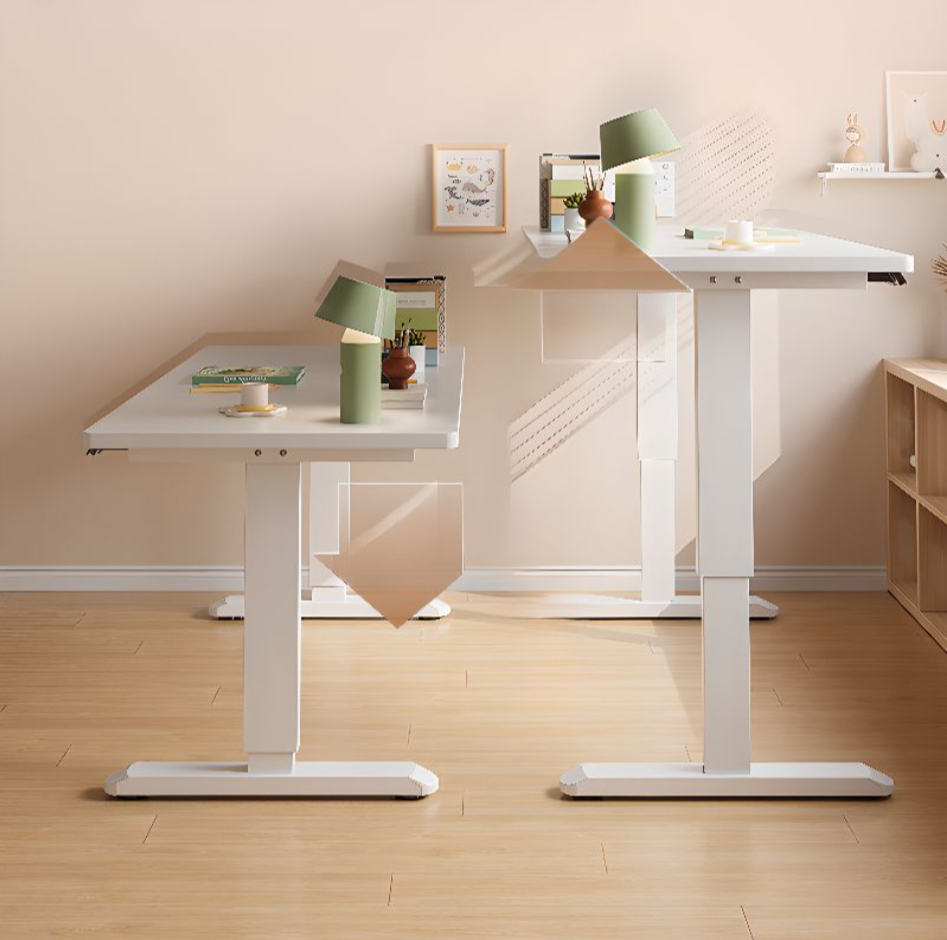 Electric Adjustable Height Desk 140x70cm – White Tabletop with White Legs - HM Chairs