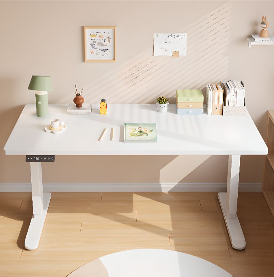 Electric Adjustable Height Desk 140x70cm – White Tabletop with White Legs - HM Chairs