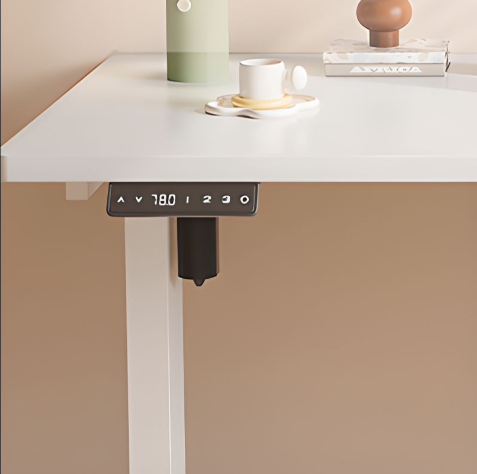 Electric Adjustable Height Desk 140x70cm – White Tabletop with White Legs - HM Chairs