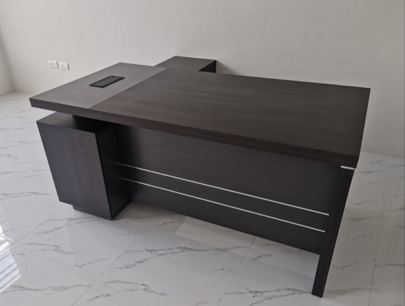 1.8M Executive Office Desk with Side Cabinets – Walnut & Dark Grey | E1 Melamine Top | Brand New - HM Chairs