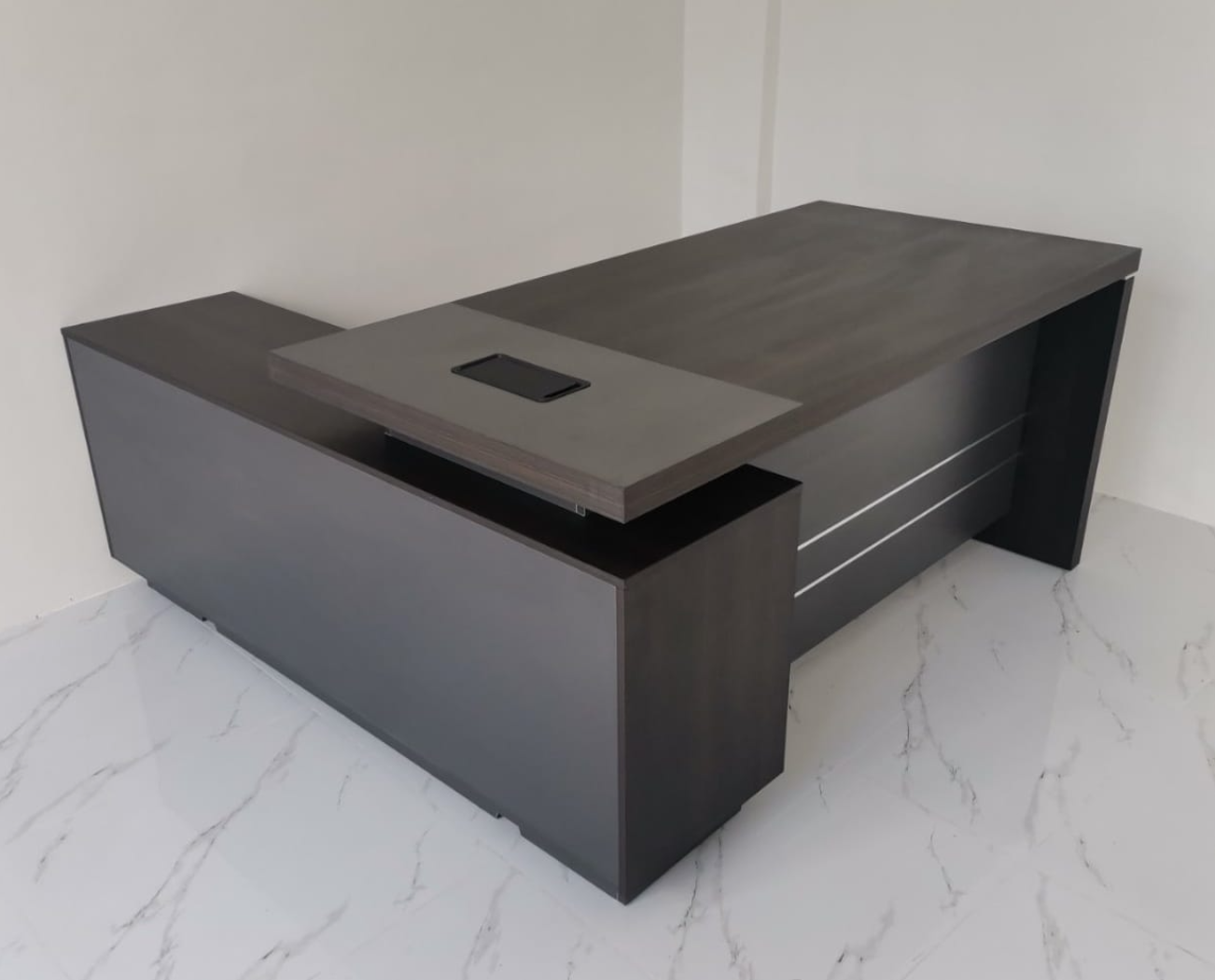 1.8M Executive Office Desk with Side Cabinets – Walnut & Dark Grey | E1 Melamine Top | Brand New - HM Chairs