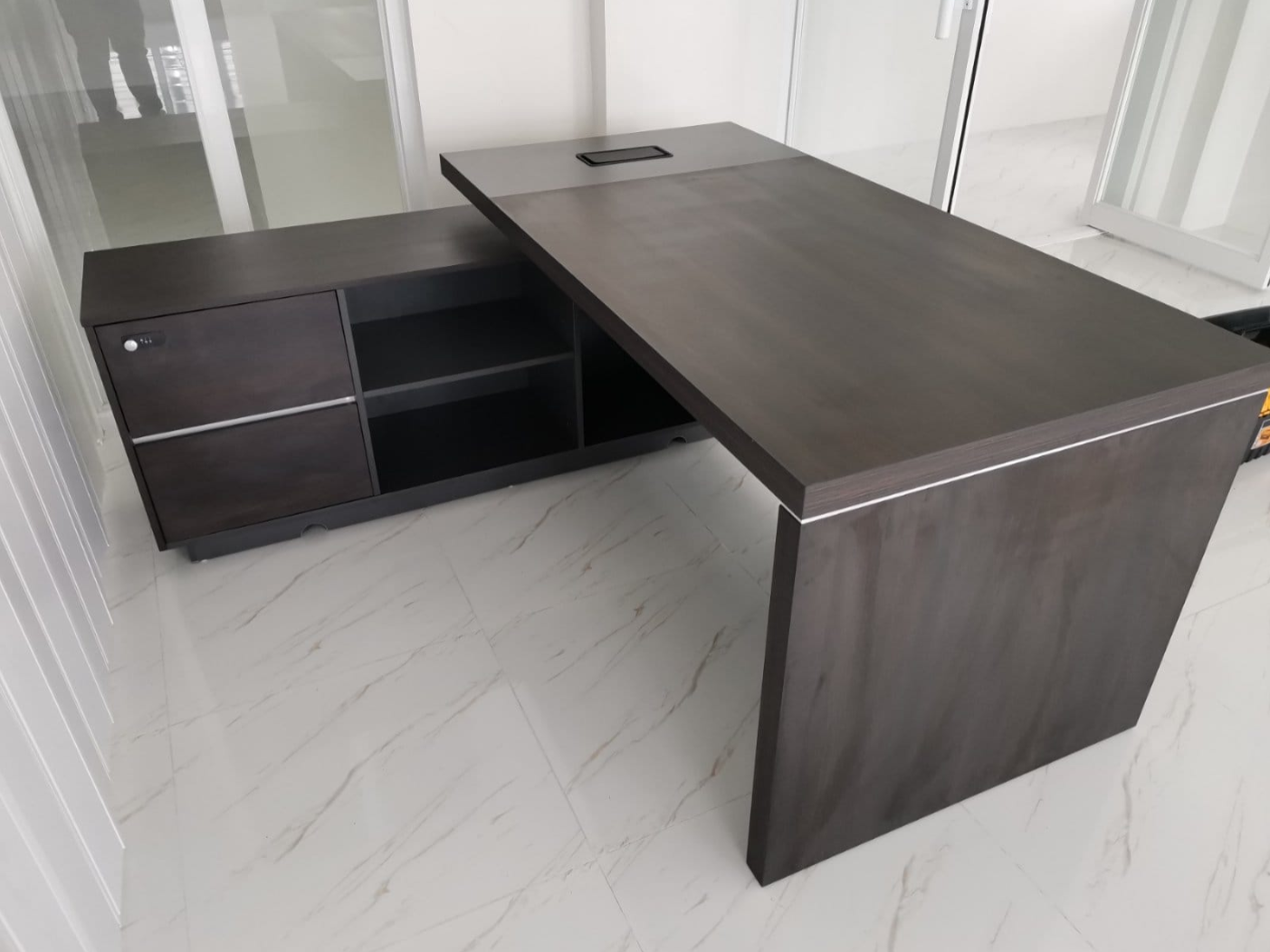 1.8M Executive Office Desk with Side Cabinets – Walnut & Dark Grey | E1 Melamine Top | Brand New - HM Chairs