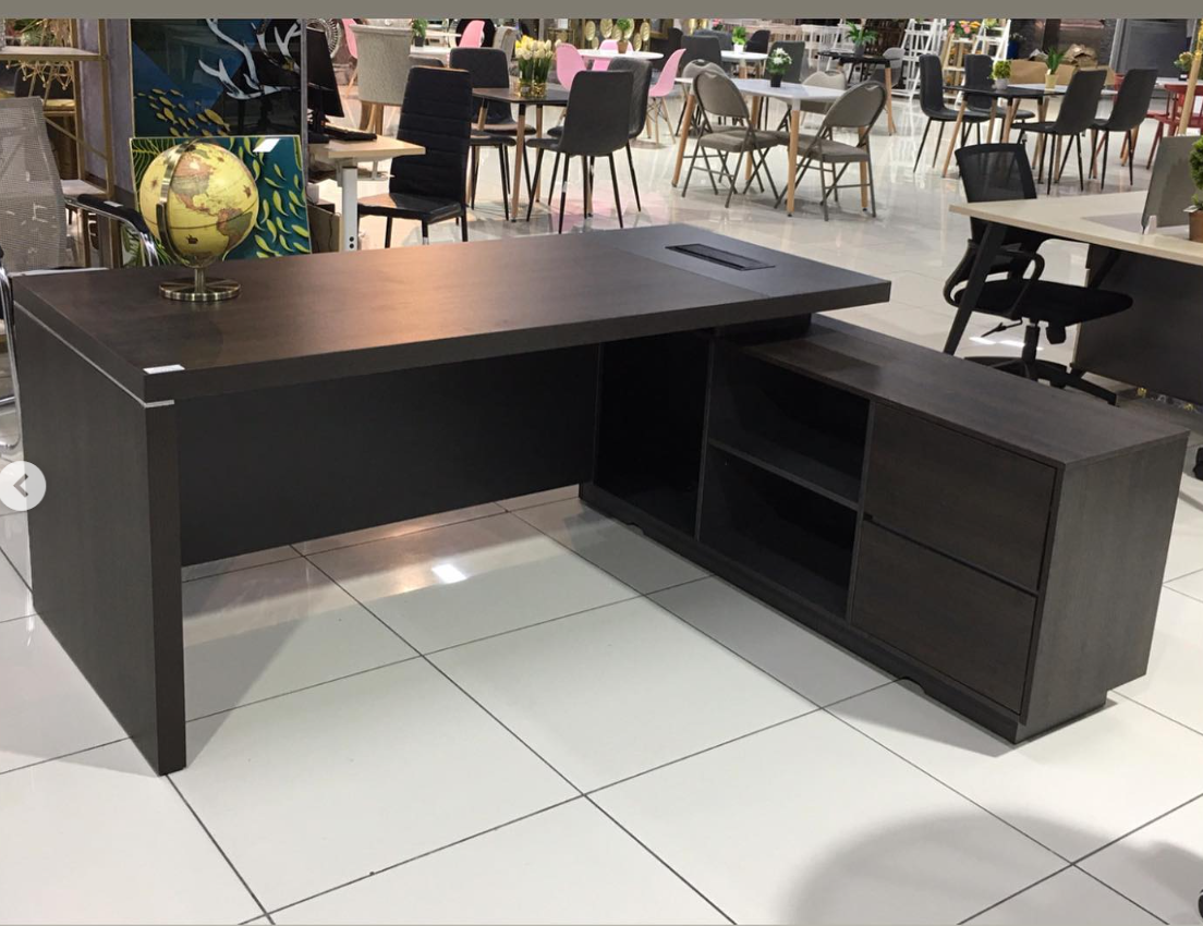 1.8M Executive Office Desk with Side Cabinets – Walnut & Dark Grey | E1 Melamine Top | Brand New - HM Chairs