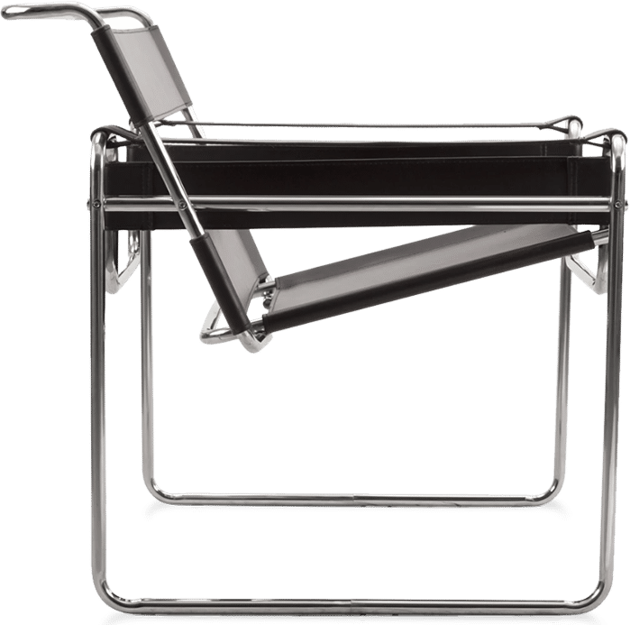 Wassily Style Lounge Chair – Black Italian Genuine Leather, Chrome Tubular Steel Frame (Brand New)