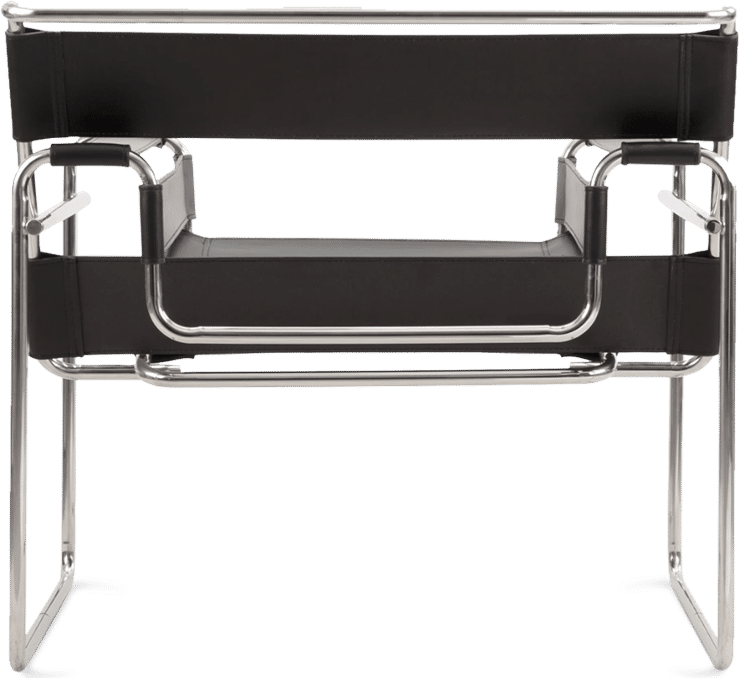 Wassily Style Lounge Chair – Black Italian Genuine Leather, Chrome Tubular Steel Frame (Brand New)