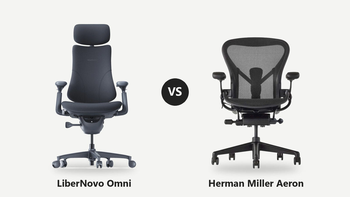 LiberNovo Omni and Herman Miller Aeron office chairs side by side