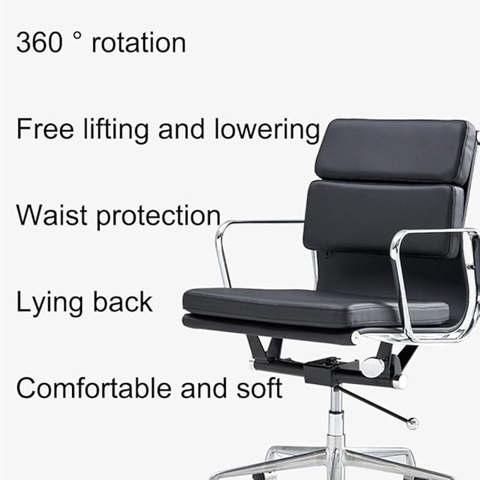 Eames Style EA217 Medium Back Soft Pad Office Chair – Black Italian Leather (Brand New)