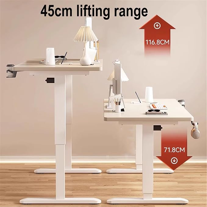 Electric Adjustable Height Desk 140x70cm – White Tabletop with White Legs