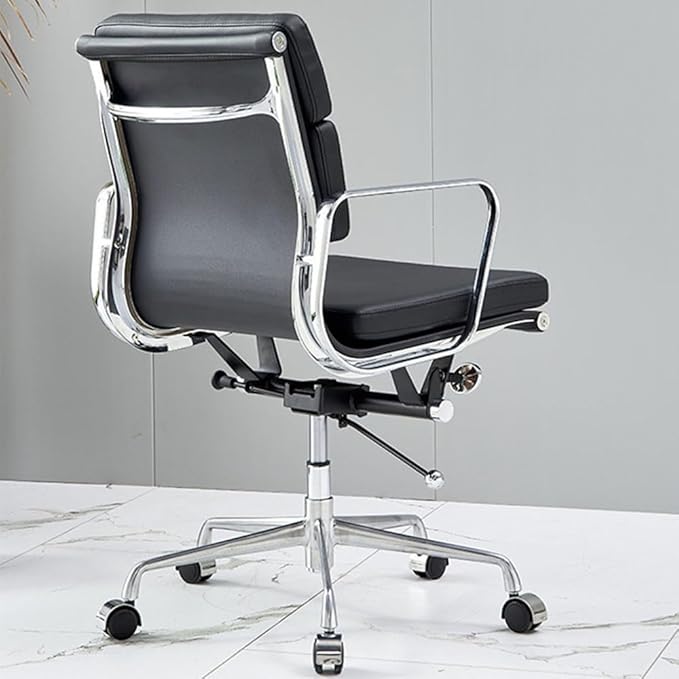Eames Style EA217 Medium Back Soft Pad Office Chair – Black Italian Leather (Brand New)