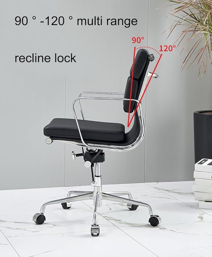 Eames Style EA217 Medium Back Soft Pad Office Chair – Black Italian Leather (Brand New)