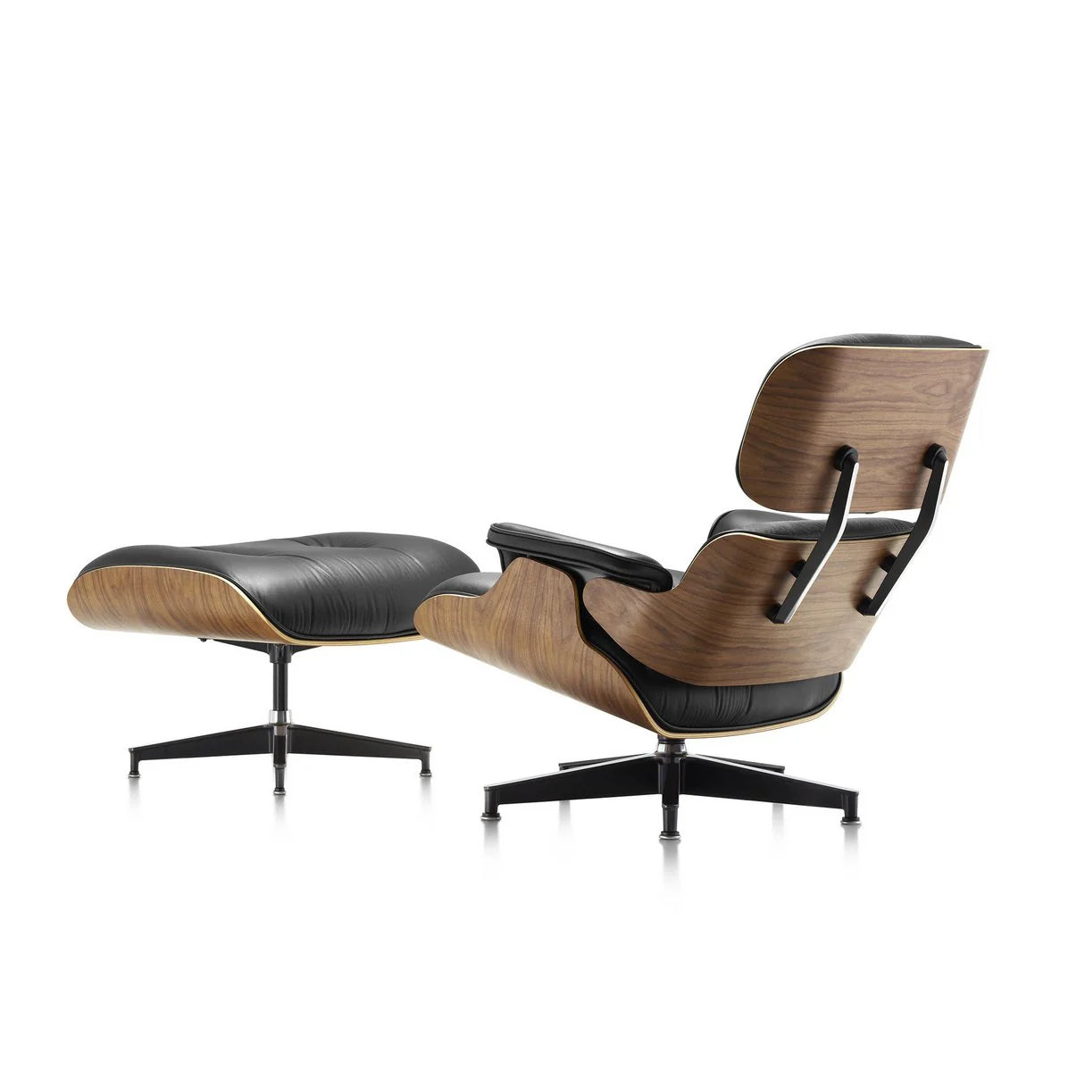 Eames Style Lounge Chair & Ottoman Walnut Wood Colour - Black Leather - Brand New