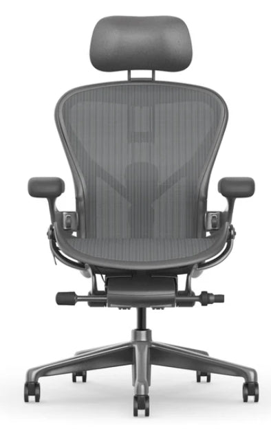 Herman Miller Aeron Headrest by Atlas – Cushion Edition (Graphite) - Front View On Chair